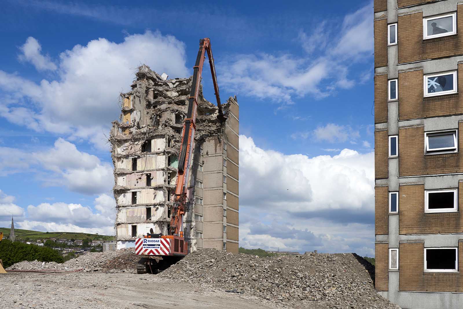 demolition of high rise block named Beech Hill in the UK
